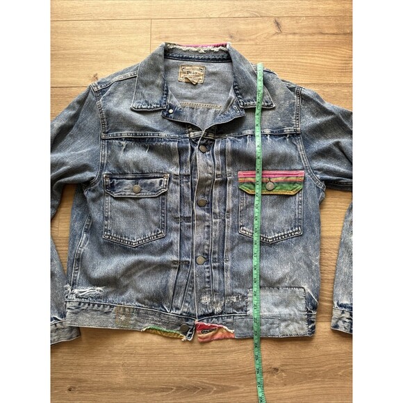 POLO RALPH LAUREN Men’s RENTON Striped Patch Denim Jean Jacket distressed serape - Picture 8 of 12